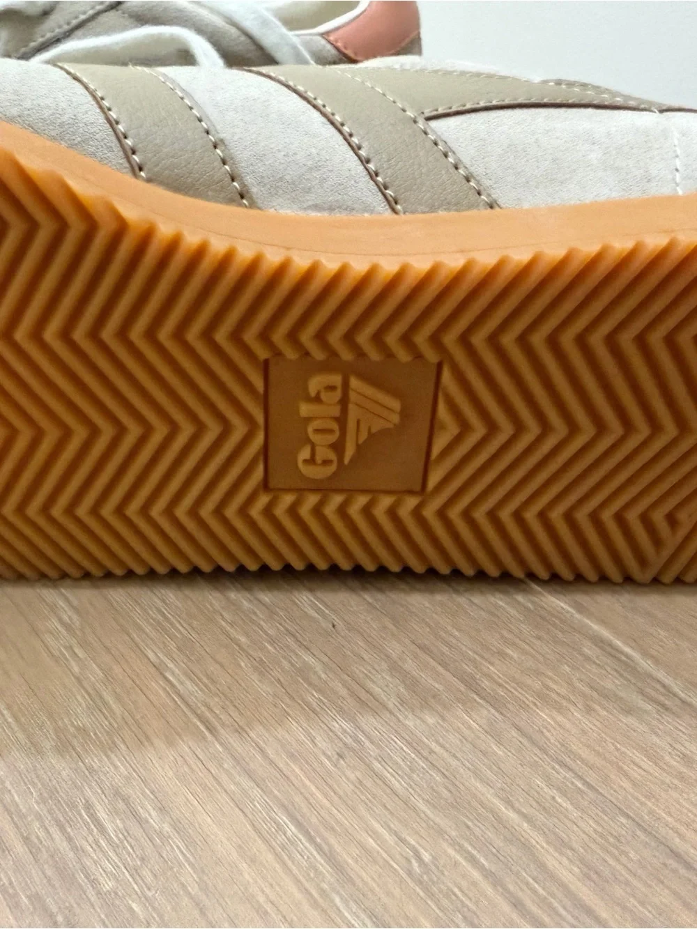 New Gola  Beige Suede Sneaker with Tan Stripes and Coral Heel size 39
